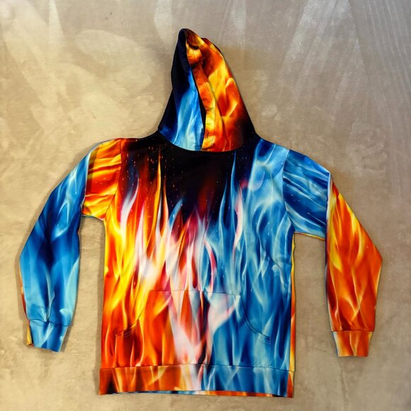 Fire & Ice Flame Print Hoodie • Men’s Large • Graphic Streetwear - Picture 1 of 5